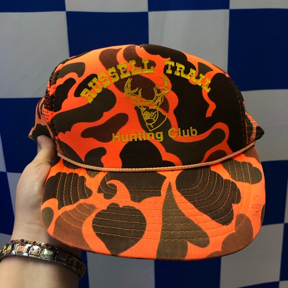 Orange and brown camouflage hunting cap vintage